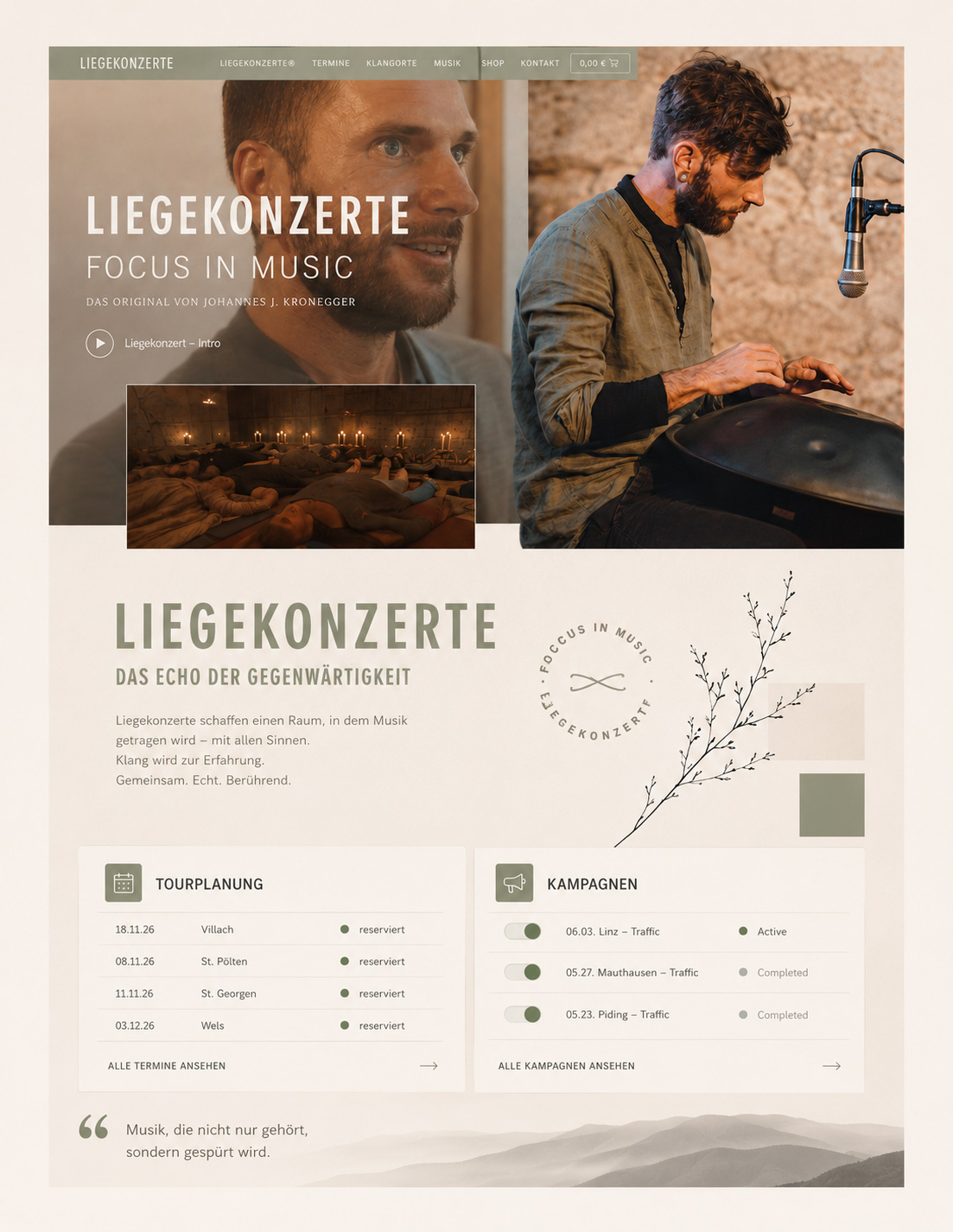 Liegekonzerte Case Study mit Website, Konzertatmosphäre, Tourplanung und Kampagnenstruktur