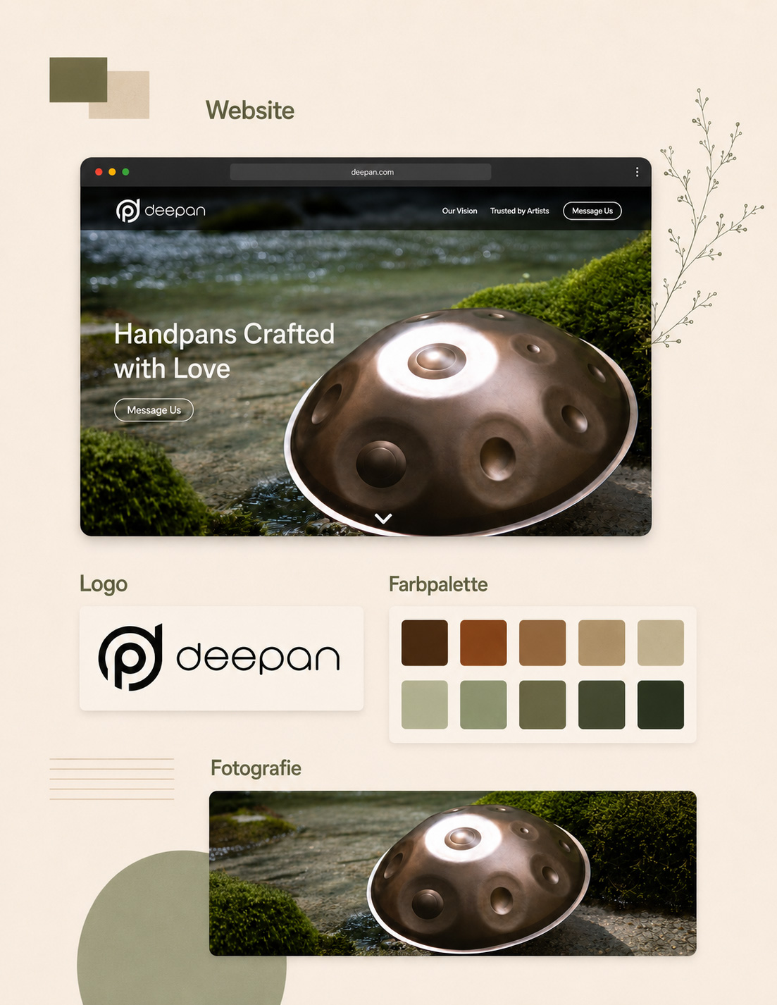 Deepan Case Study mit Website, Logo, Farbpalette und Fotografie