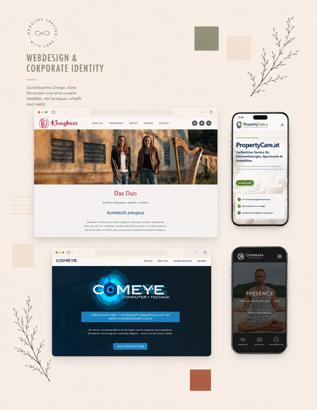 Webdesign und Corporate Identity Case Study mit Desktop- und Mobile-Websites