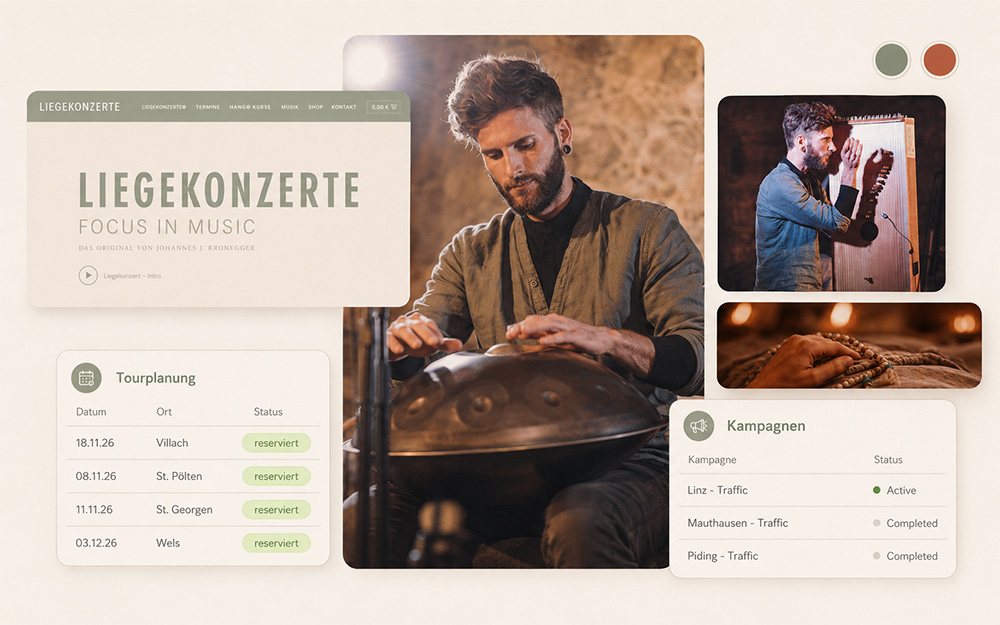 Liegekonzerte Case Study mit Website, Konzertatmosphäre, Tourplanung und Kampagnenstruktur