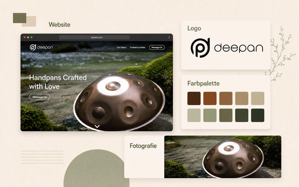 Deepan Case Study mit Website, Logo, Farbpalette und Fotografie