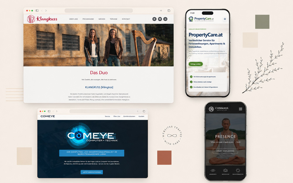 Webdesign und Corporate Identity Case Study mit Desktop- und Mobile-Websites